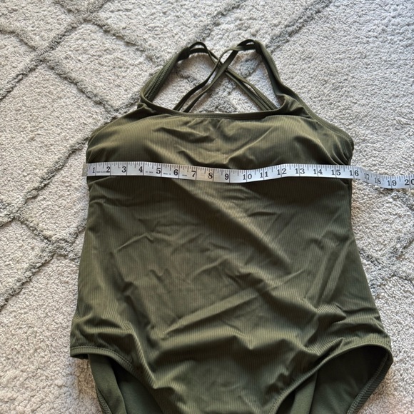 Hurley One Piece Bathing Suit swimsuit Ribbed Olive Green Crossover Straps XL - Picture 2 of 7